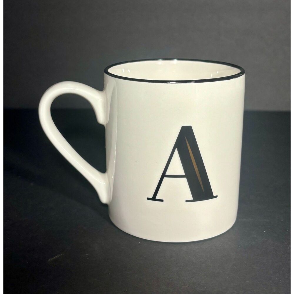 Threshold Target Letter A Monogram Mug White Black Gold Stoneware Coffee Cup